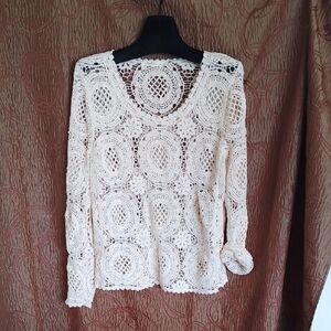 Solitaire Cream Crochet Scoop Neck Tunic